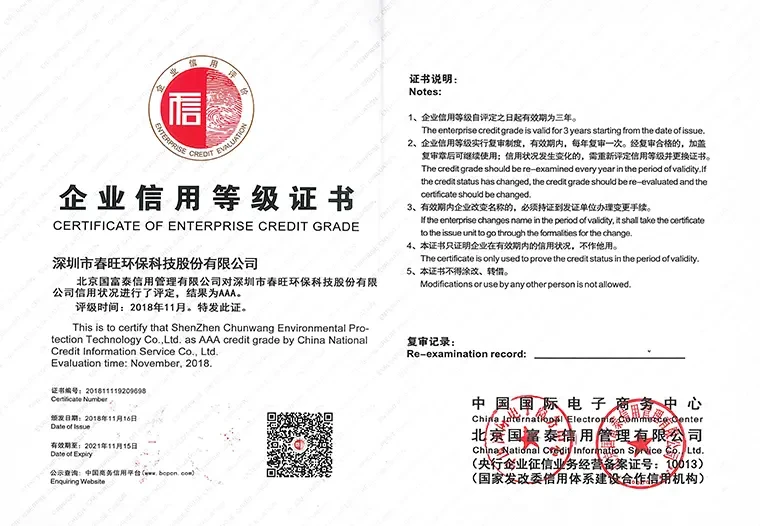 AAA级企业信用等级证书